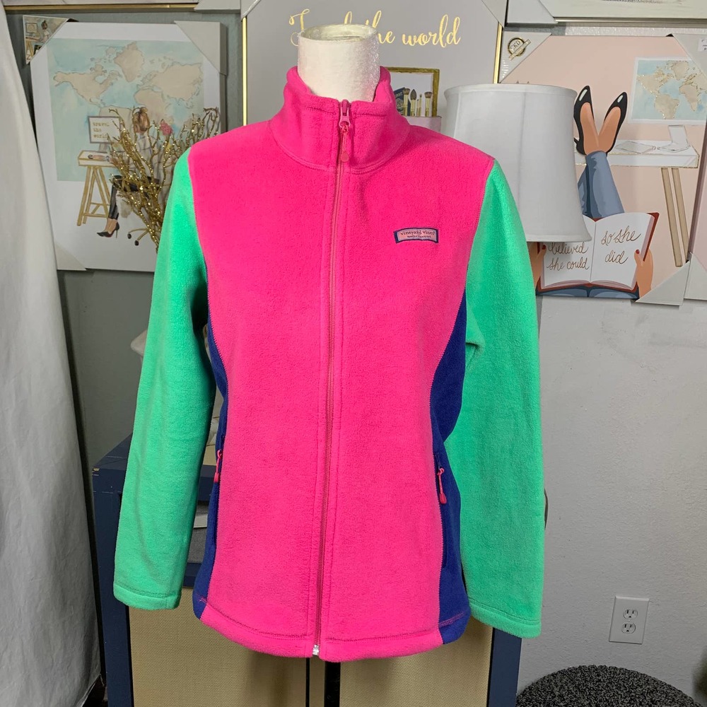 Vineyard Vines Colorblock Fleece Jacket in Hot Pink, Mint & Navy